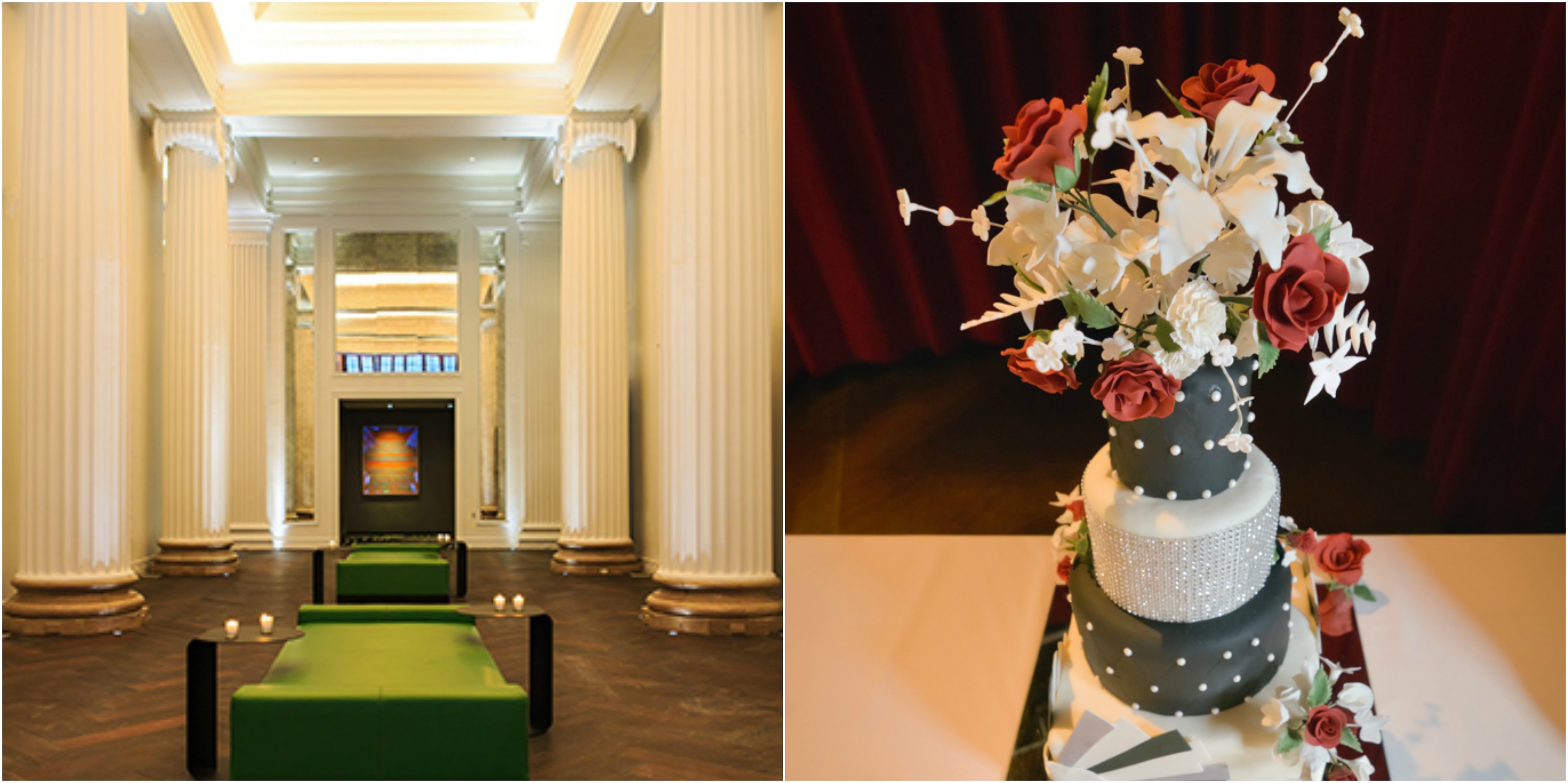 Hotel Monaco foyer and floral/art deco cake by Meredith Weber.