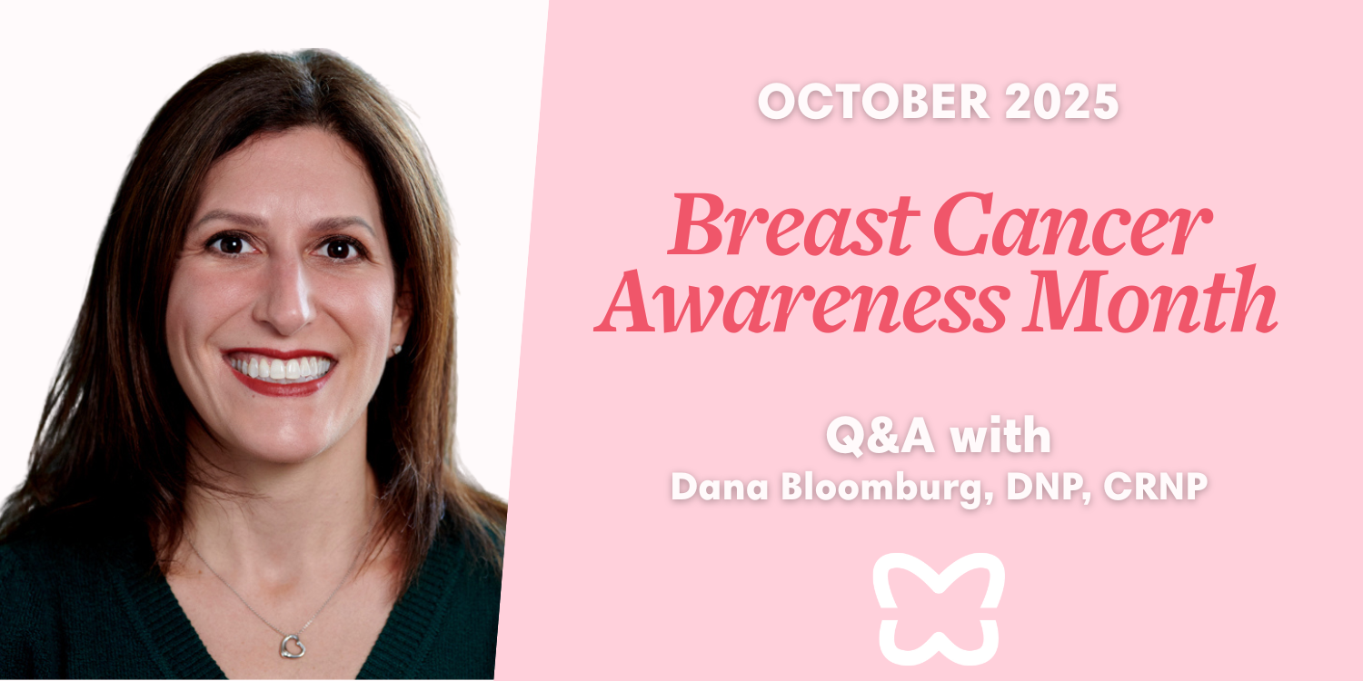 A photo of Dana Bloomburg that reads "October 2025 Breast Cancer Awareness Month Q&A with Dana Bloomburg, DNP, CRNP"