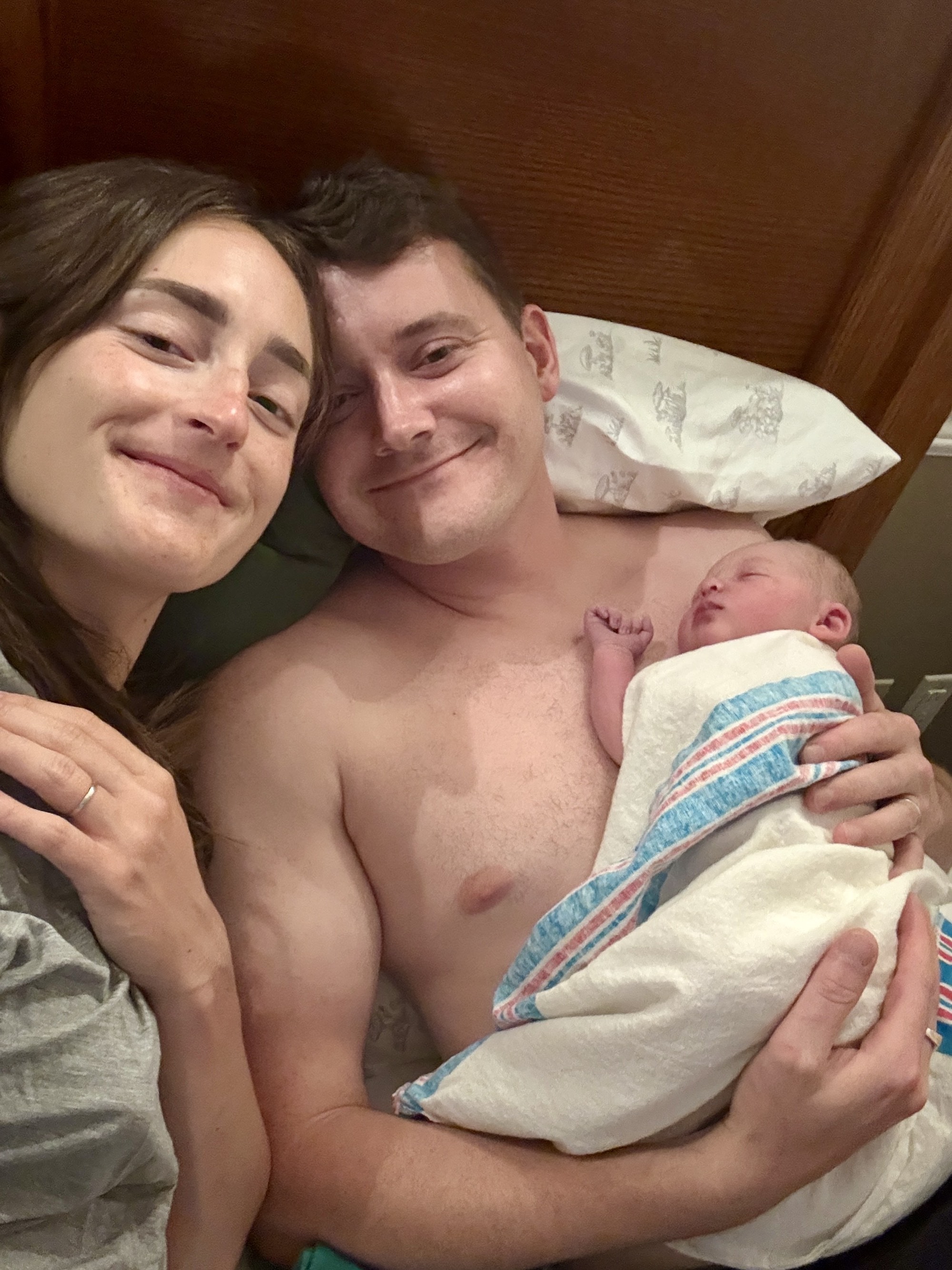 Mackenzie, Finn, and Helena bond and rest after birth.