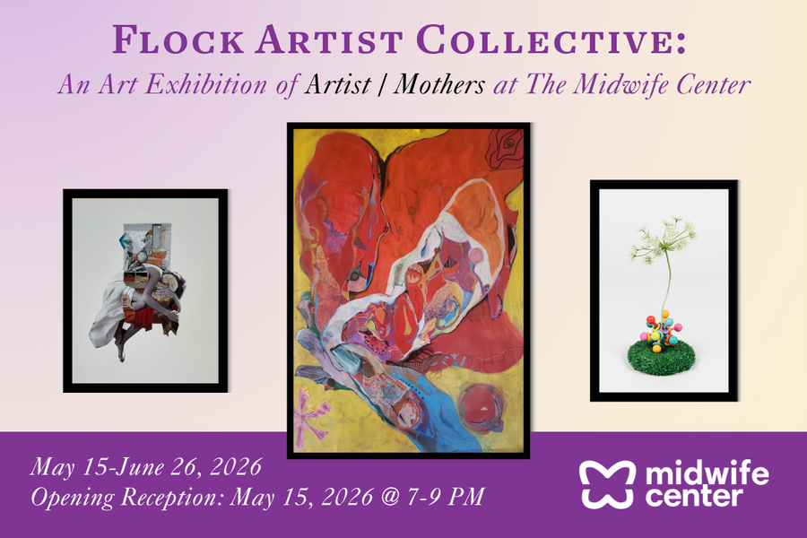 Image promoting the art exhibition opening with photos of some of the featured artwork.